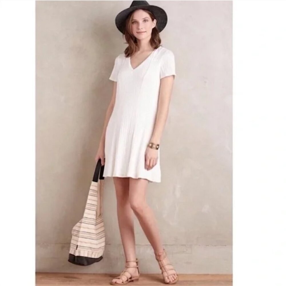 Anthropologie Dolan white ribbed‎ flare mini dress M